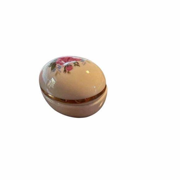 Vintage shackman made in Japan Ceramic Egg Trinket Box Rose lid Dish 1-1/2” x 2” - Picture 5 of 8